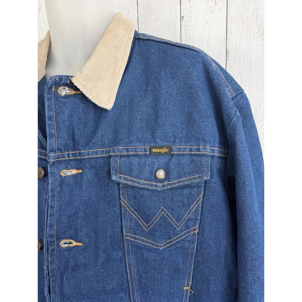 Vintage Authentic Wrangler Western Denim Jacket With Corduroy Collar XL Fleece